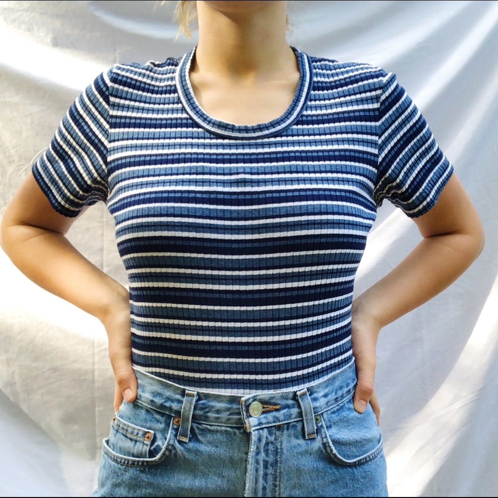 Ribbed blue and white striped shirt